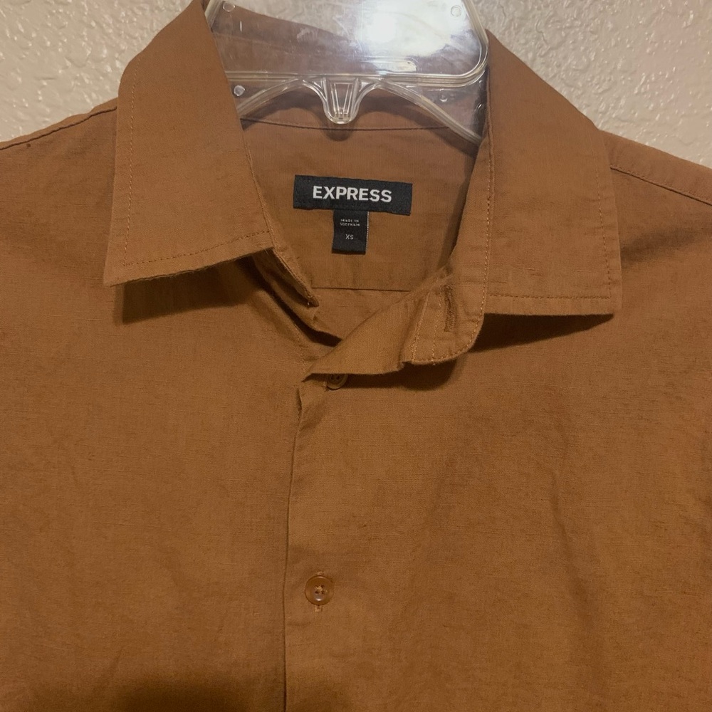 Express Linen Brown Casual Button Down Shirt XS
